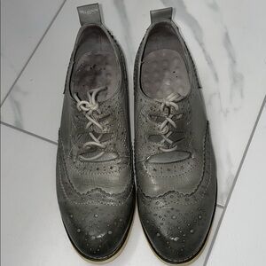 Leather Gray Brogue Oxford Shoes Lace up Formal Dress Shoe Size 37.5